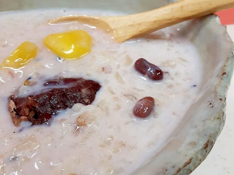 赤飯のミルクがゆwith栗の甘露煮＋粒あん♪